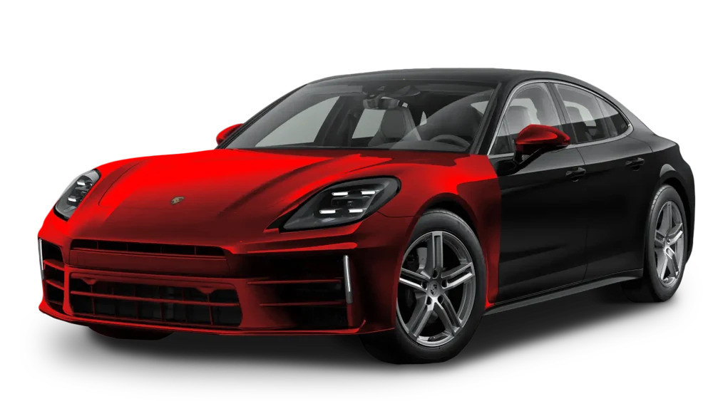 Full Front clear bra coverage diagram: Full hood, full front fenders, full front bumper and mirrors.